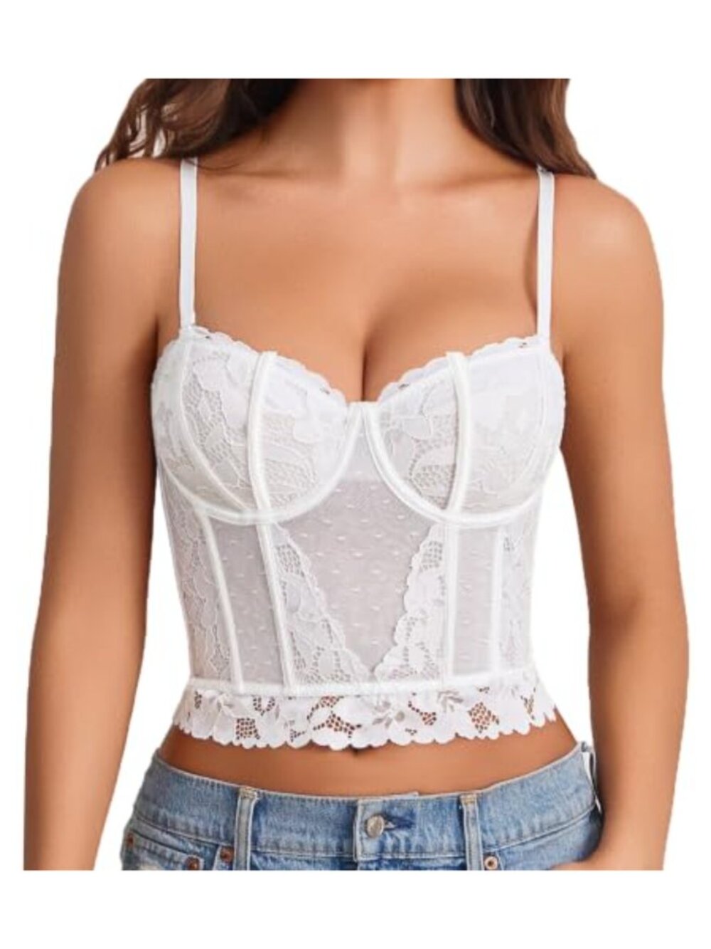 Lace Corset Bustier Crop Top V-Neck Underwire Slim Fit Party Club
